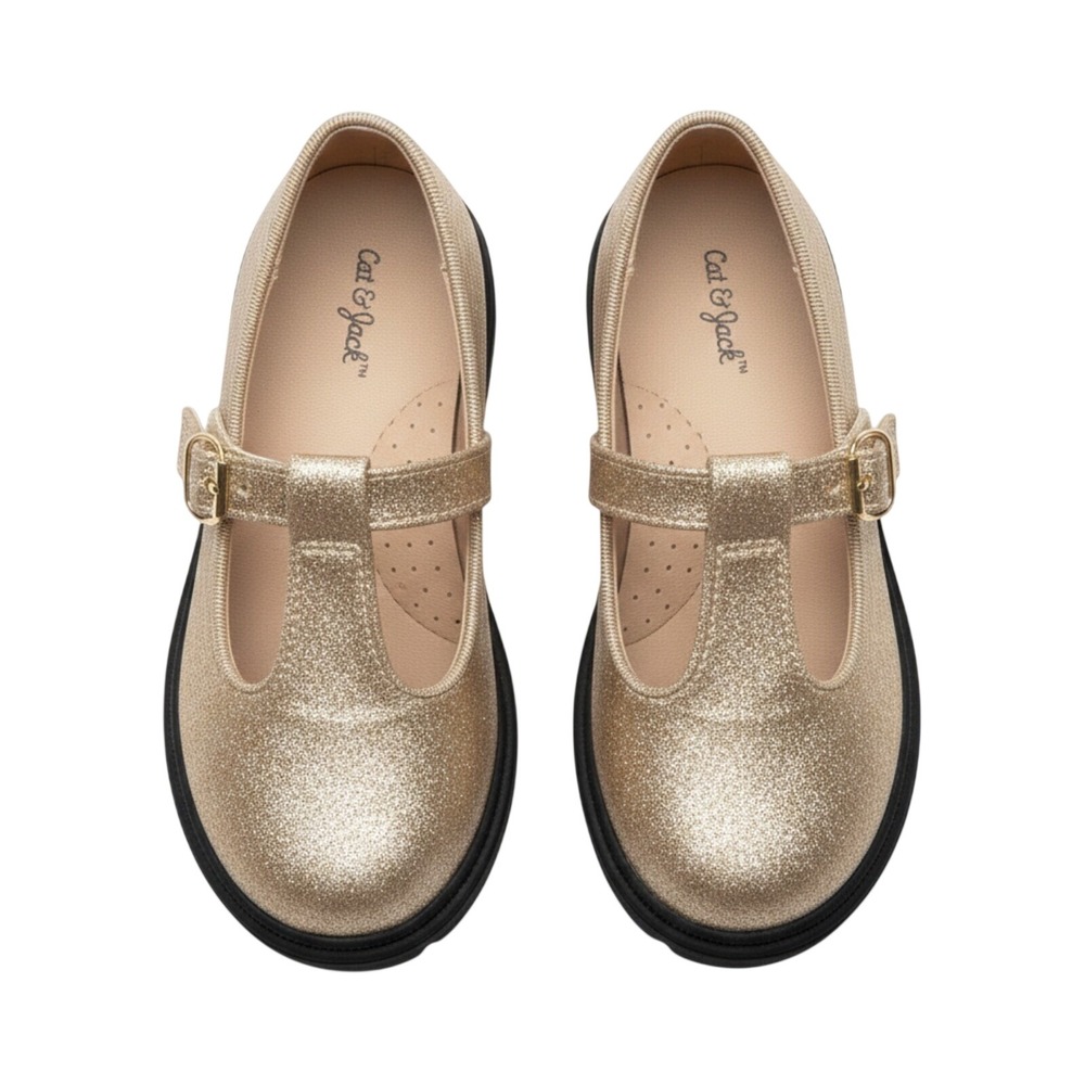 Cat & Jack T-Strap Mary Jane Shoes Kids Size 10 Gold